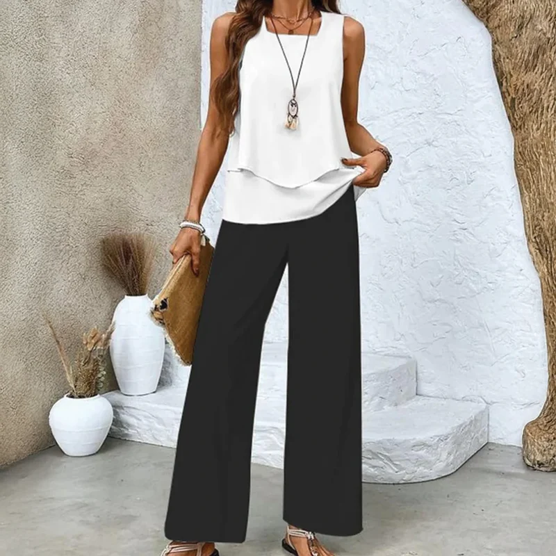 Zweiteiliges Sommer-Set für Damen | Hose mit weitem Bein