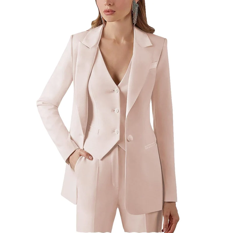 3-teiliger Damenanzug mit Spitzrevers | Blazer, Weste, Hose