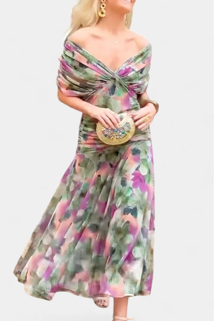 Damen-Maxikleid mit V-Ausschnitt und Blumenmuster