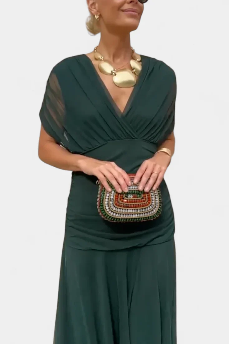 Damen-Maxikleid mit V-Ausschnitt und Blumenmuster