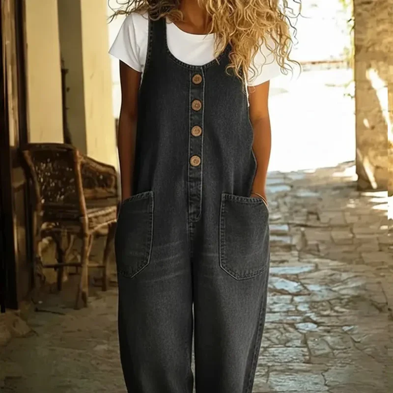 Denim-Jumpsuit für Damen mit Baumwollweste