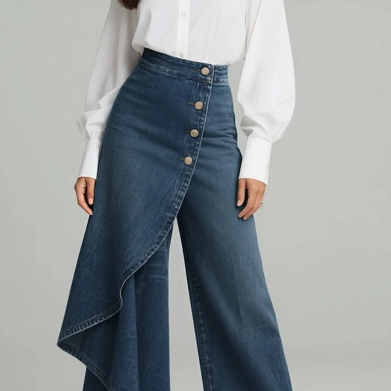 Damenjeans mit hoher Taille, lockerer Passform und weitem Bein
