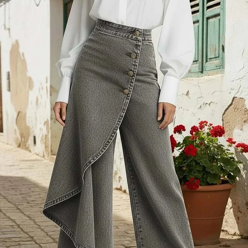 Damenjeans mit hoher Taille, lockerer Passform und weitem Bein