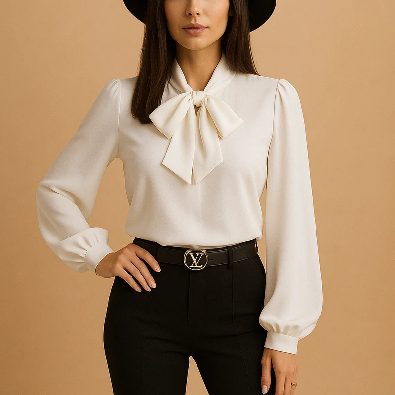 Damen-Bluse mit Schleife und langen Ärmeln