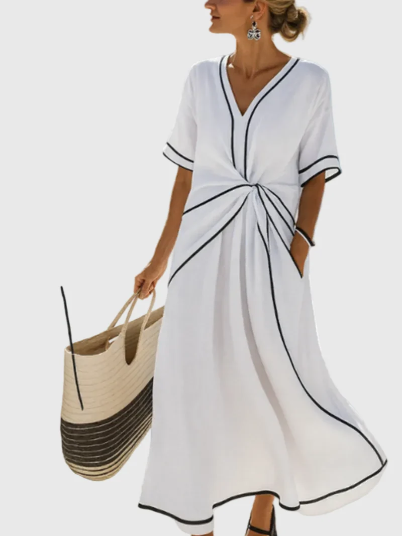 Bianca | Damen Drapiertes Küsten Maxikleid – Drapiertes Maxi Küste Sommer 2026