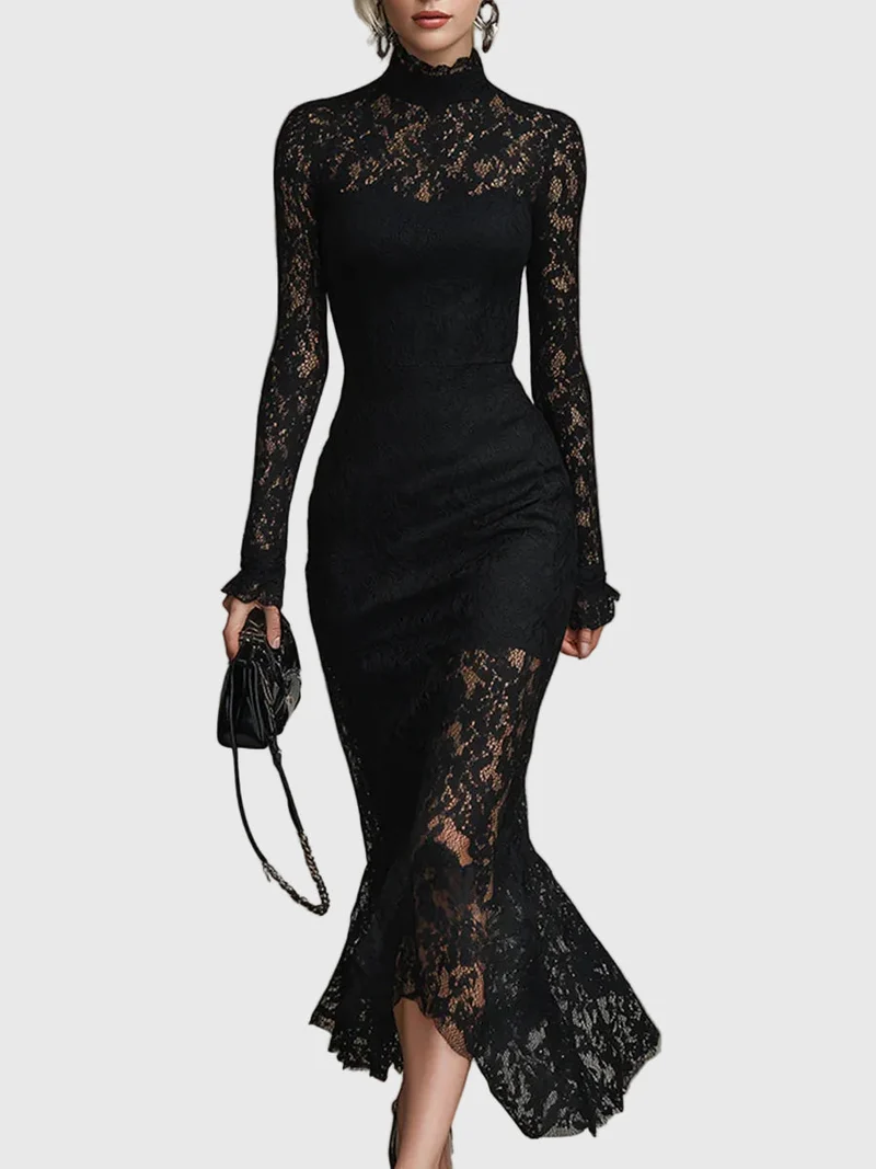 Nadine | Damen Spitzen Fischschwanz Maxikleid – Spitze Mermaid Maxi Elegant 2026