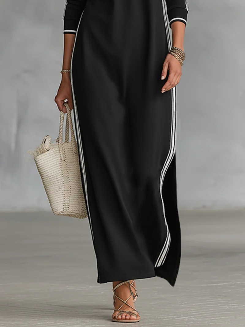 Damen-Maxi-Sweatkleid mit Knopfleiste und Kragen