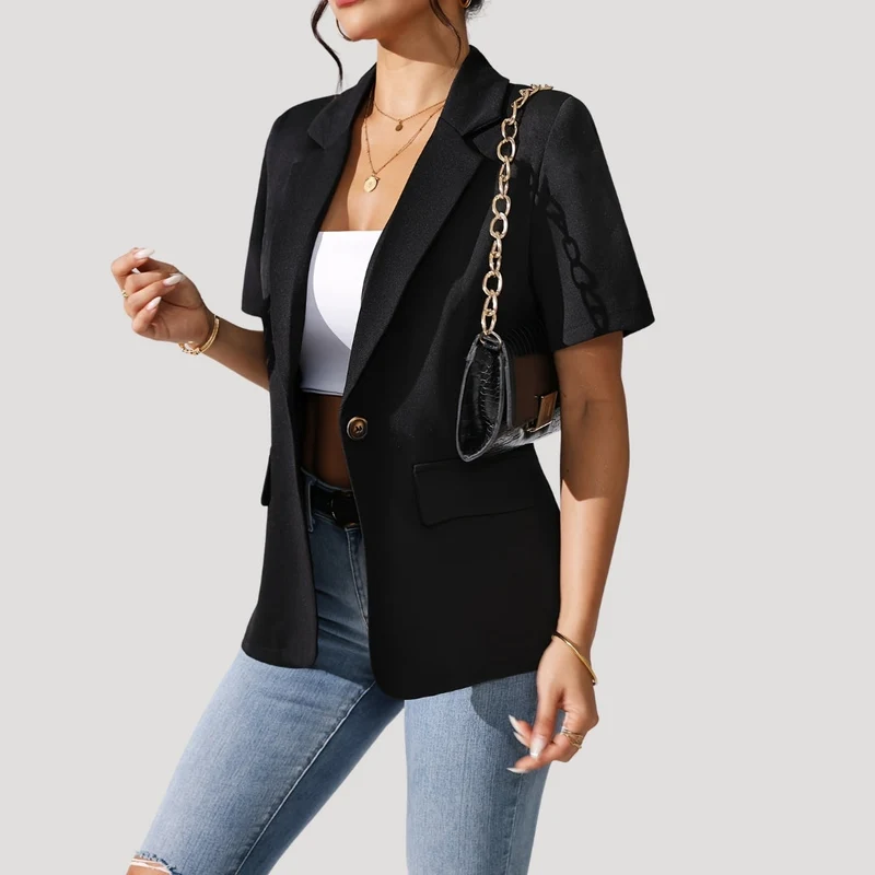 Damen-Blazer in Schwarz mit kurzen Ärmeln