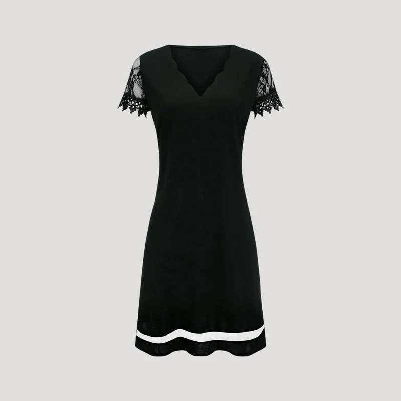 Damen-Midi-Kleid in Schwarz mit Spitzenärmeln