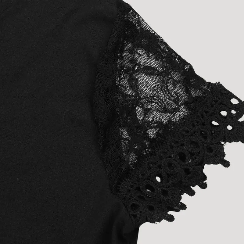 Damen-Midi-Kleid in Schwarz mit Spitzenärmeln