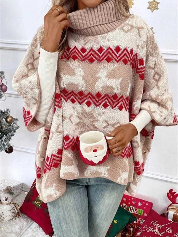 Elfriede | Damen Festlicher Winterstrickpullover Mit Rentiermotiv