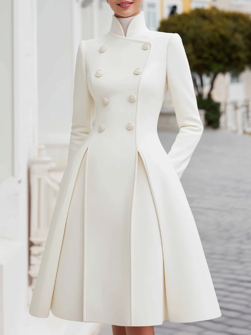 Doppelreihiges A-Linien-Mantelkleid für Damen | Wollmischung