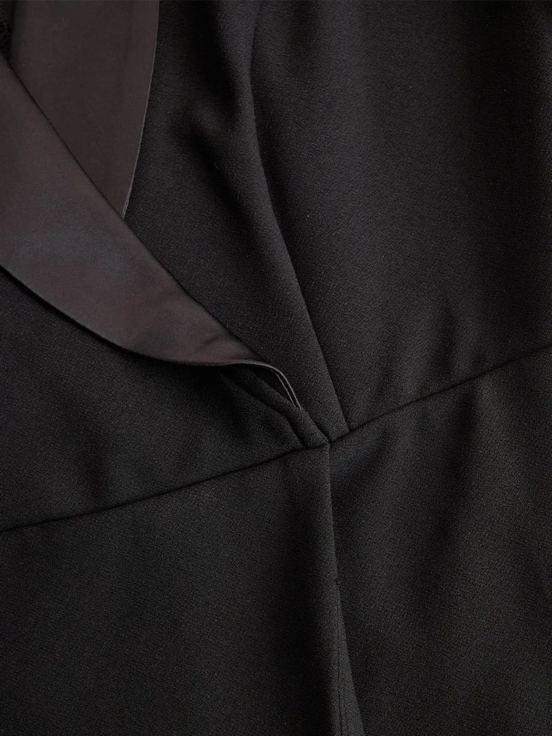 Schwarzes Spitzen-Blazer-Midi-Kleid für Damen | Langarm