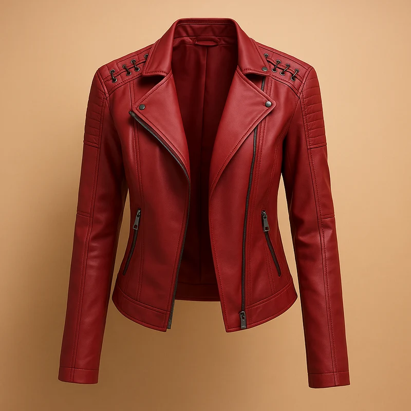 Damen-Bikerjacke aus Kunstleder mit Reißverschluss