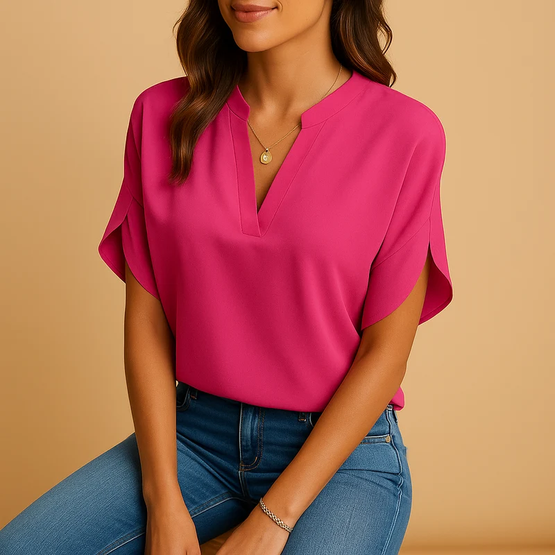 Damen-Satinbluse mit Knöpfen und langen Ärmeln