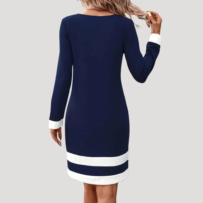 Damen-Shift-Kleid mit Colourblock-Design und langen Ärmeln