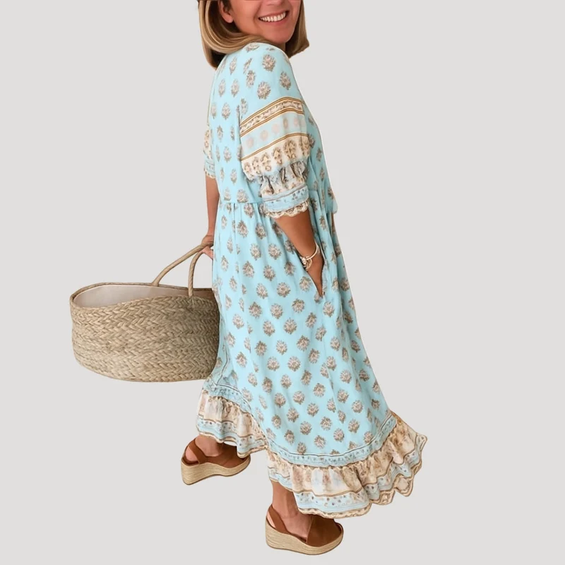 Boho-Midi-Kleid für Damen mit Taschen