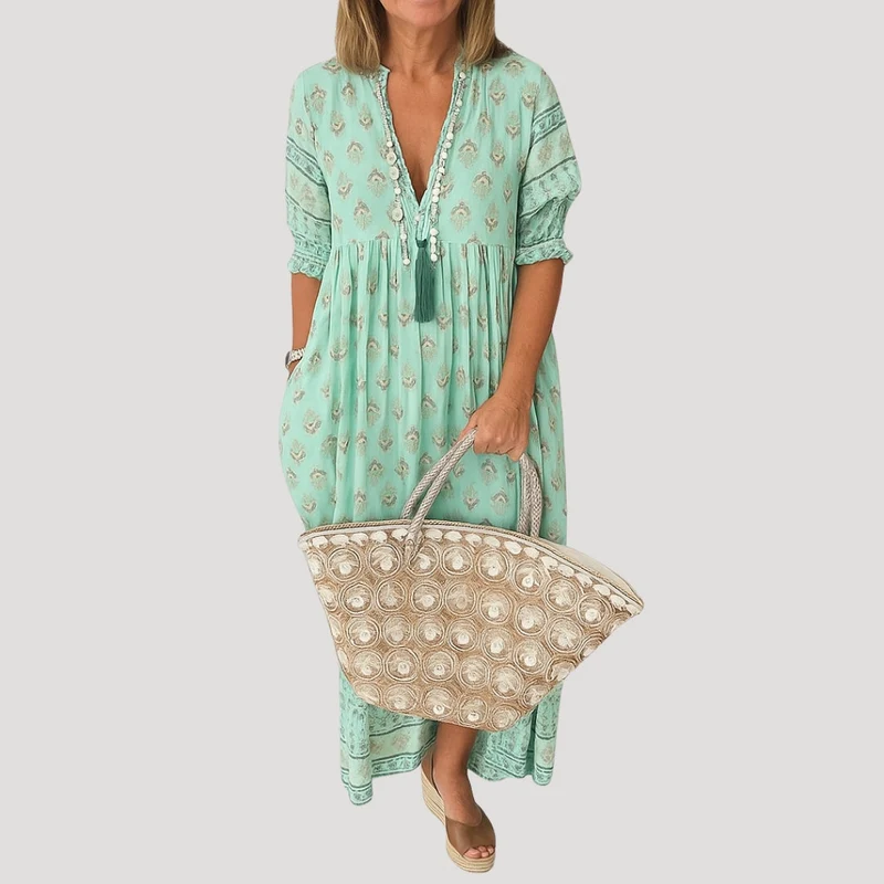 Boho-Midi-Kleid für Damen mit Taschen