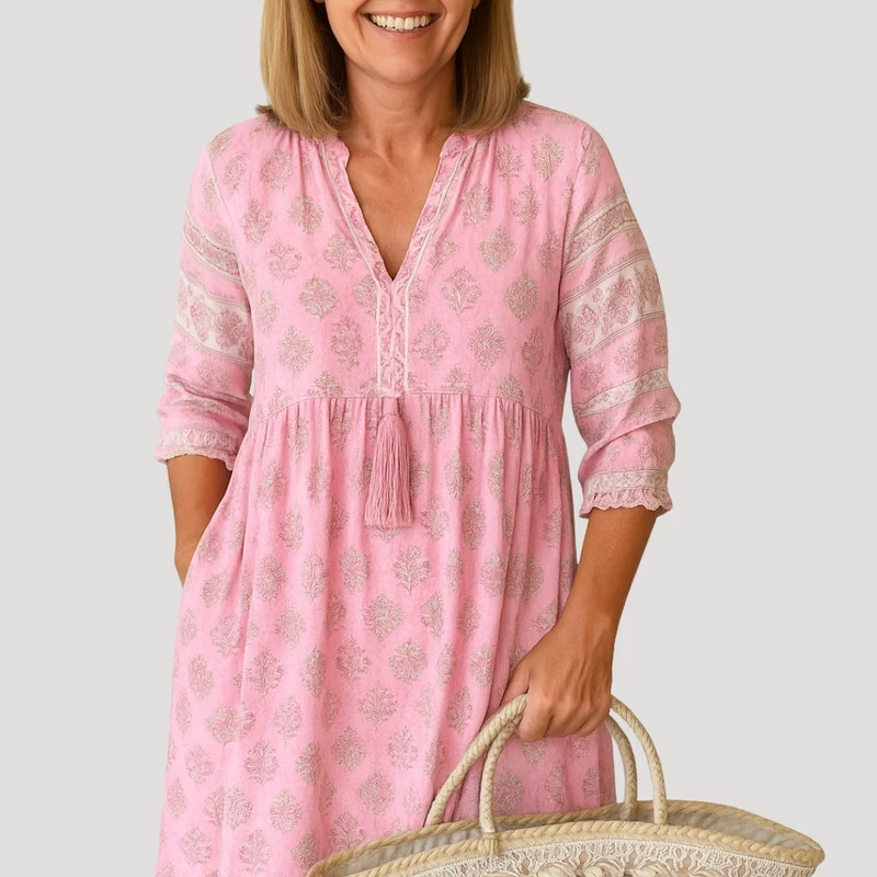 Boho-Midi-Kleid für Damen mit Taschen