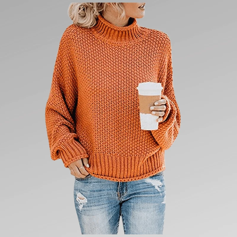 Felicia | Damen Gemütlicher Strickpullover mit hohem Kragen