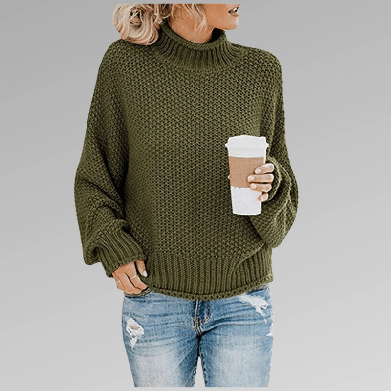 Felicia | Damen Gemütlicher Strickpullover mit hohem Kragen