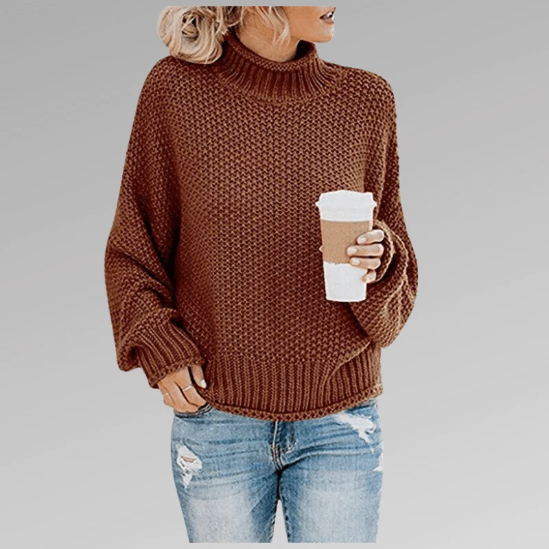 Felicia | Damen Gemütlicher Strickpullover mit hohem Kragen