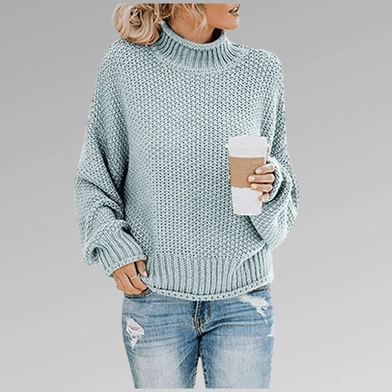 Felicia | Damen Gemütlicher Strickpullover mit hohem Kragen