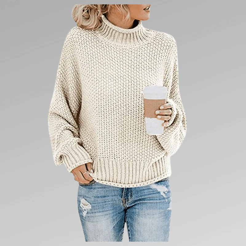 Felicia | Damen Gemütlicher Strickpullover mit hohem Kragen