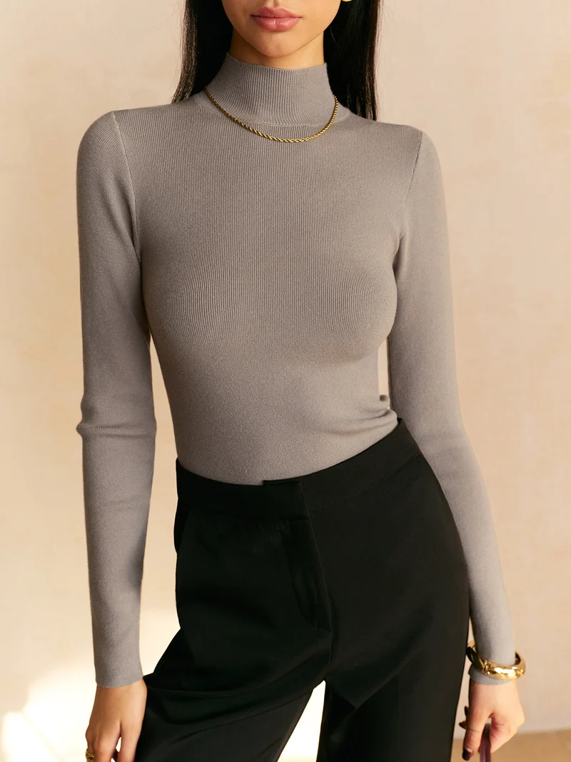 Edith | Damen Frühlings Bequemes Mock-Neck Top