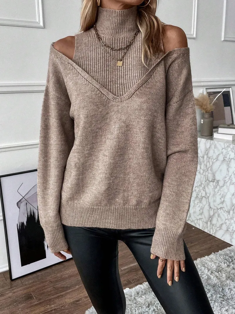 Bettina | Damen Off-Shoulder Rollkragenpullover Aus Strick
