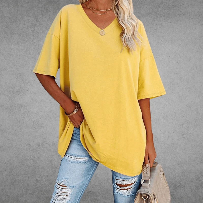 Franziska | Damen Lässiges Oversize V-Ausschnitt T-Shirt