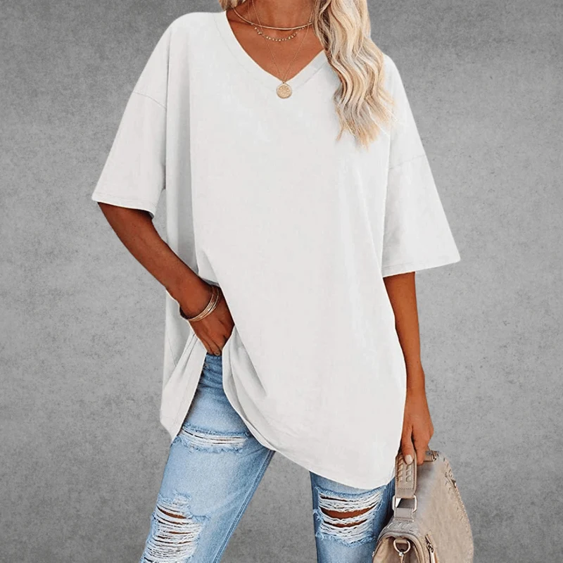 Franziska | Damen Lässiges Oversize V-Ausschnitt T-Shirt
