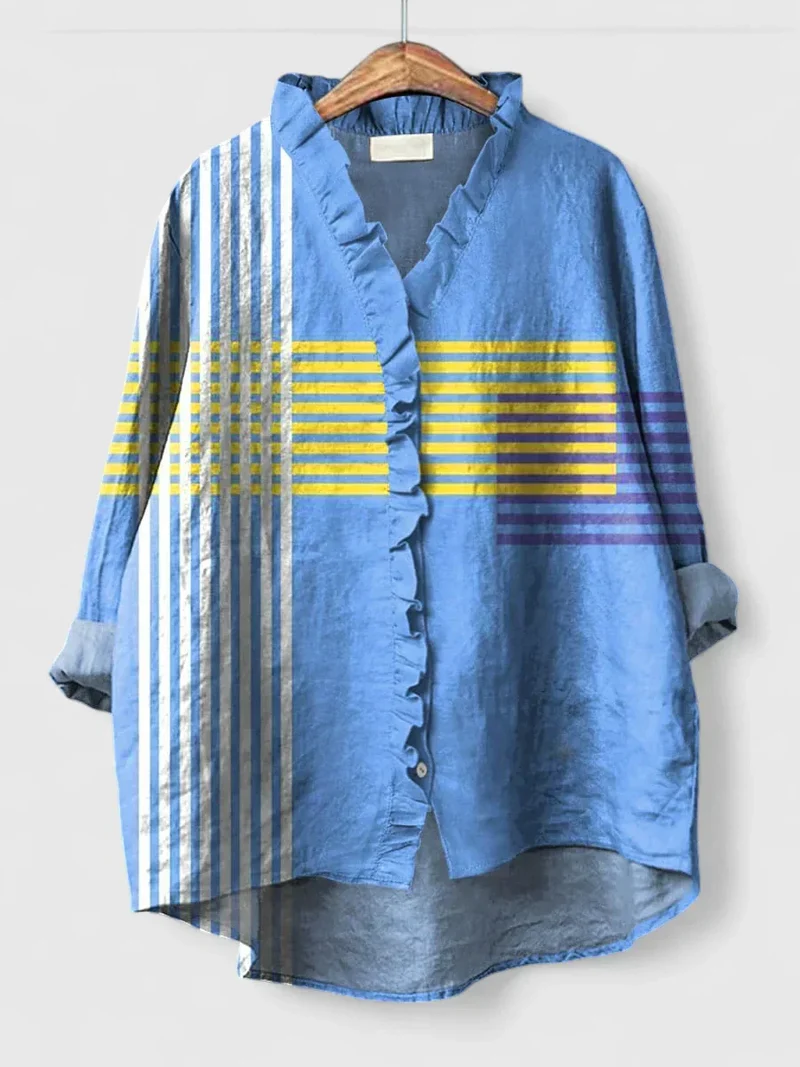 Kathrin | Damen Lässige Lockere Bluse mit V-Ausschnitt