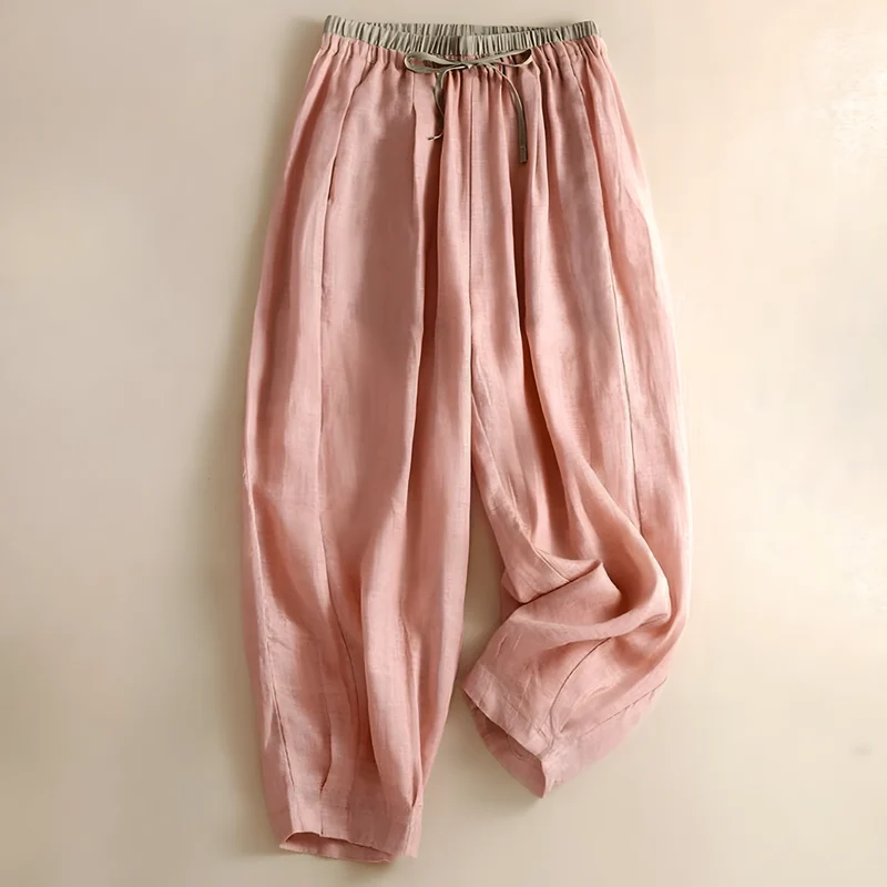 Yndira | Damen Leinenhose Rosa Natürlich Komfort Sommer