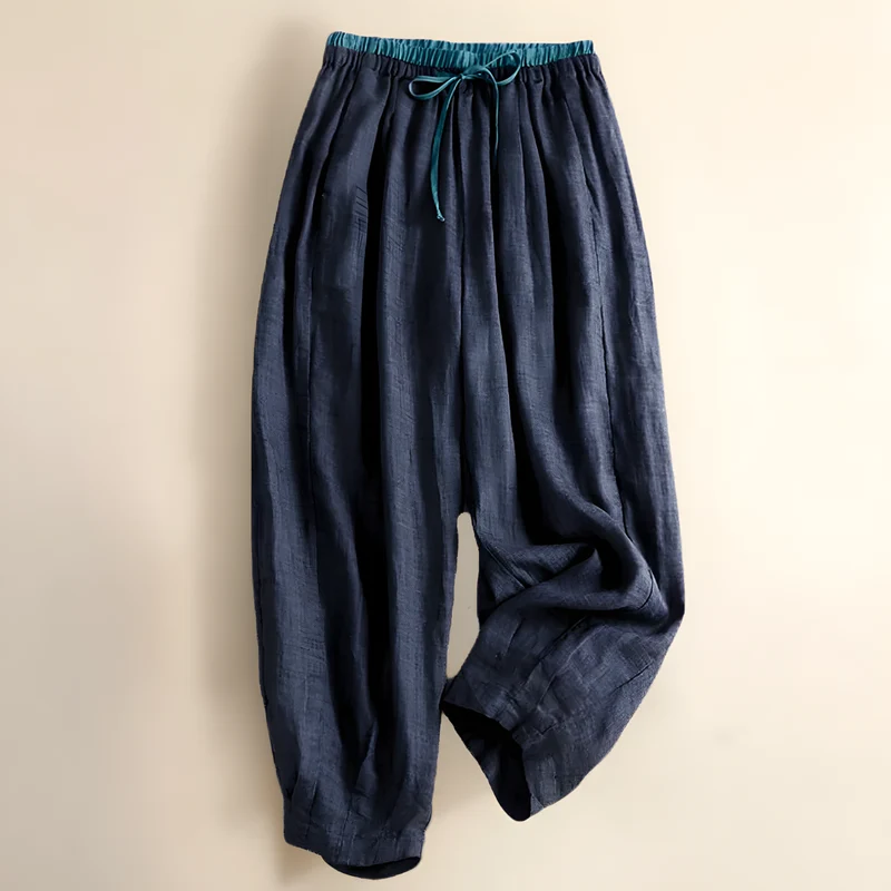 Yndira | Damen Leinenhose Blau Natürlich Komfort Sommer