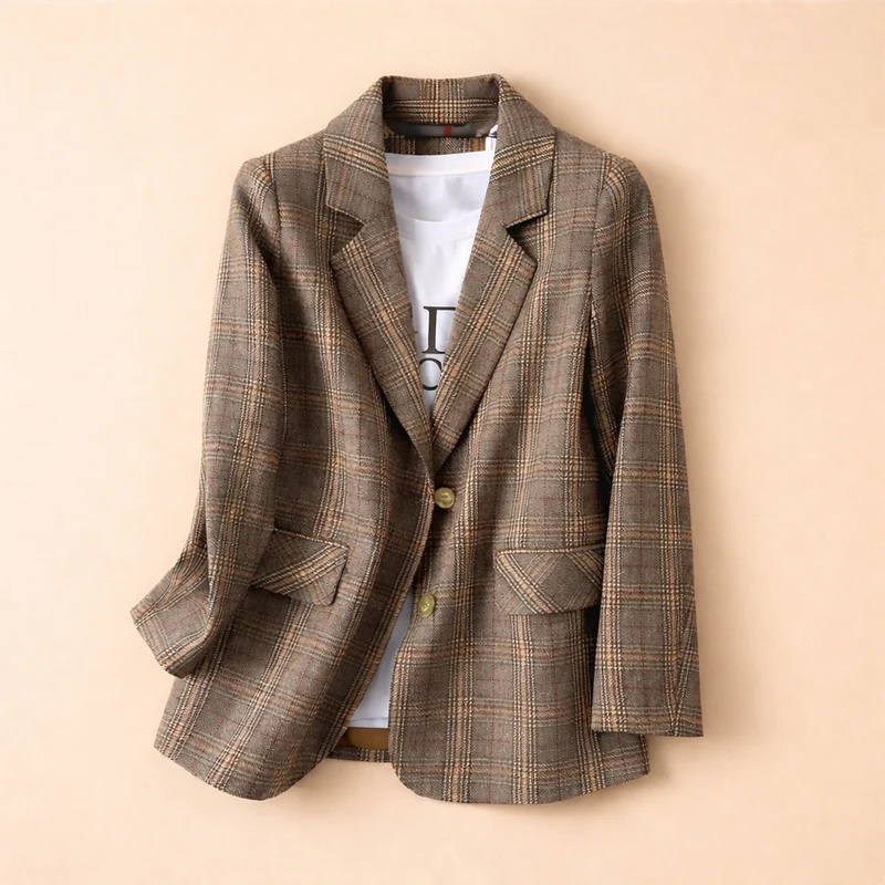 Damenblazer mit Karomuster und Schalkragen