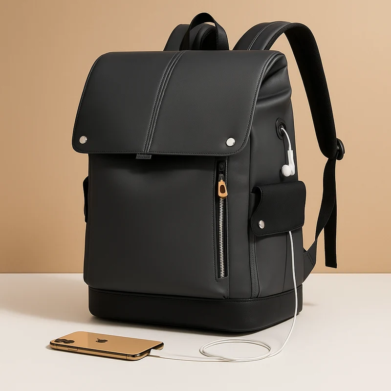 Wasserdichter Laptop-Rucksack für Herren aus PU-Leder