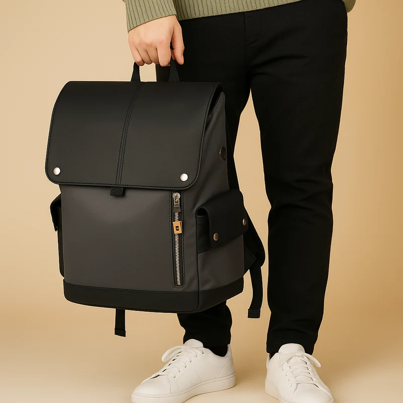 Wasserdichter Laptop-Rucksack für Herren aus PU-Leder
