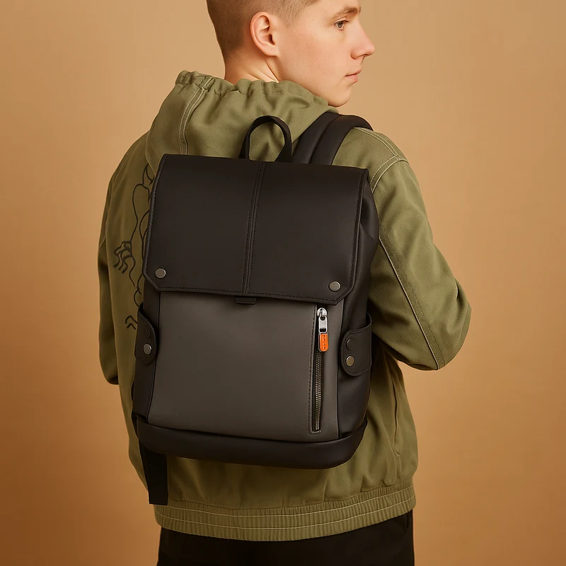 Wasserdichter Laptop-Rucksack für Herren aus PU-Leder