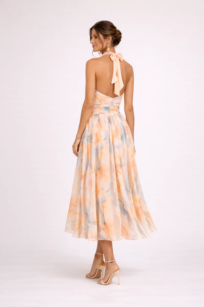 Tessi | Damen Aquarell Halterkleid – Aquarell Print Halter Kleid Sommer 2026