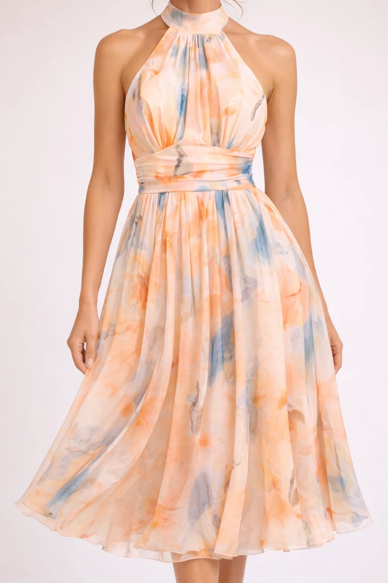 Tessi | Damen Aquarell Halterkleid – Aquarell Print Halter Kleid Sommer 2026