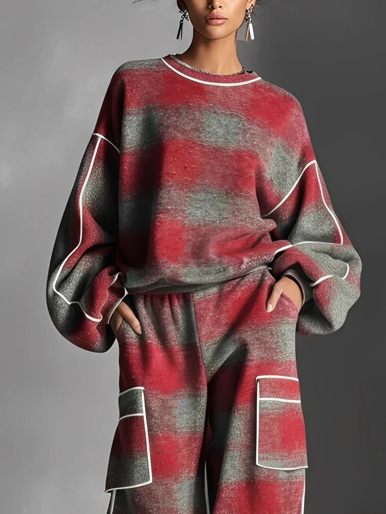 Damen-Zweiteiler: Sweatshirt und Hose mit Karomuster