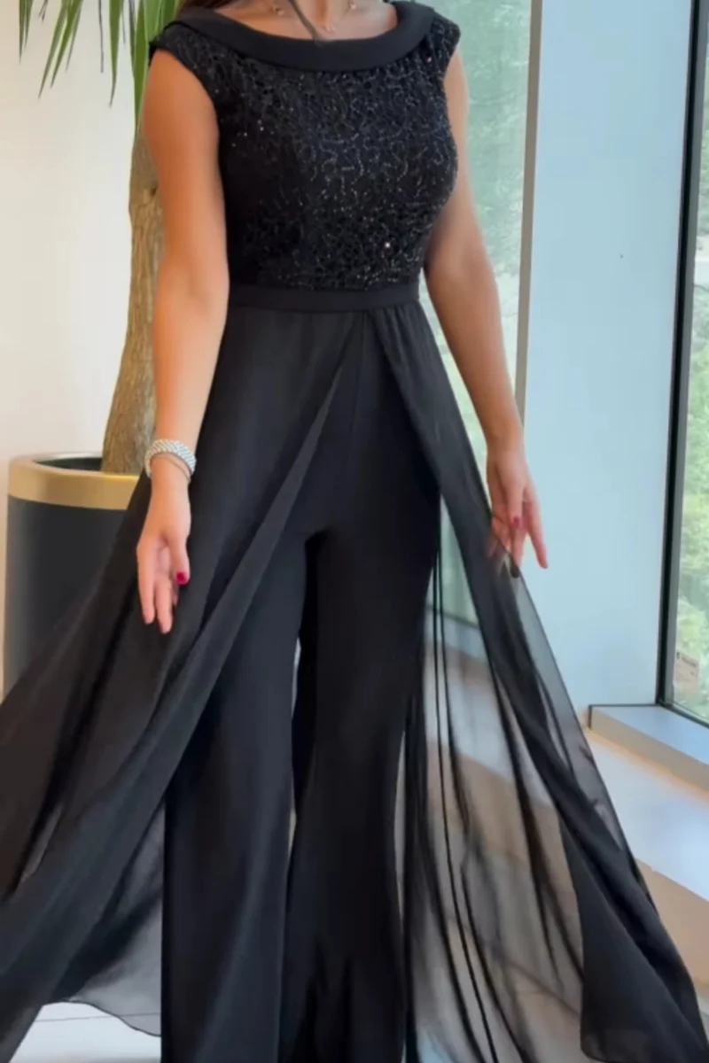 Damen-Jumpsuit aus Tüll mit Rundhalsausschnitt