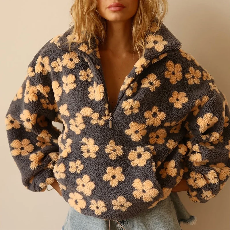 Daisy | Damen Winter Kuscheliger Floral Fleece-Pullover