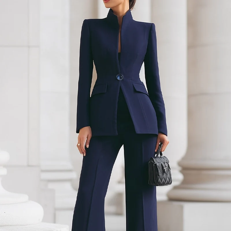 Set aus Blazer mit hohem Kragen und Hose mit weitem Bein für Damen