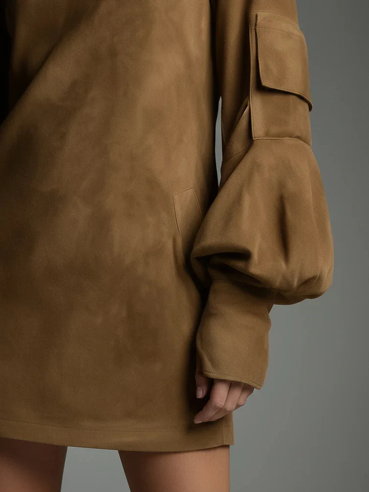 Damen-Minikleid aus Wildleder mit Rollkragen und lockerem Schnitt