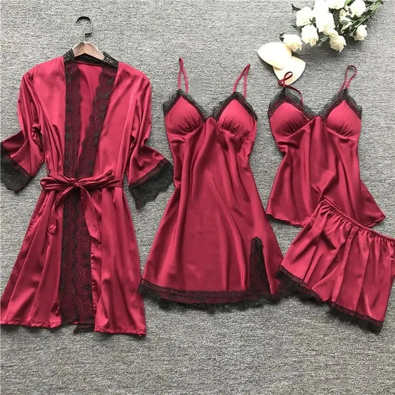 Jana | Damen Satin Spitzen Lingerie Schlafanzug Set