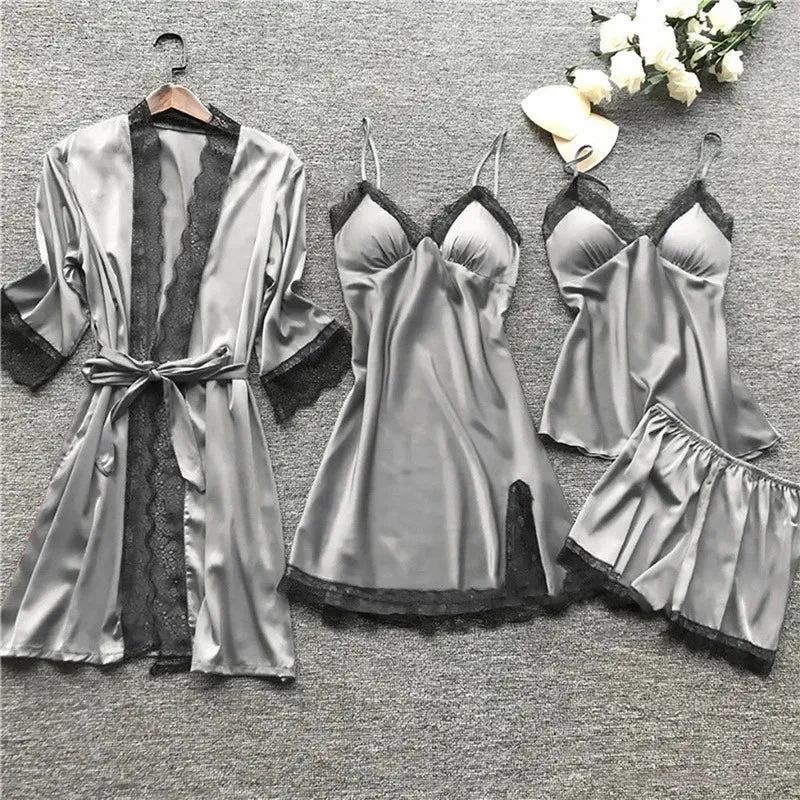 Jana | Damen Satin Spitzen Lingerie Schlafanzug Set