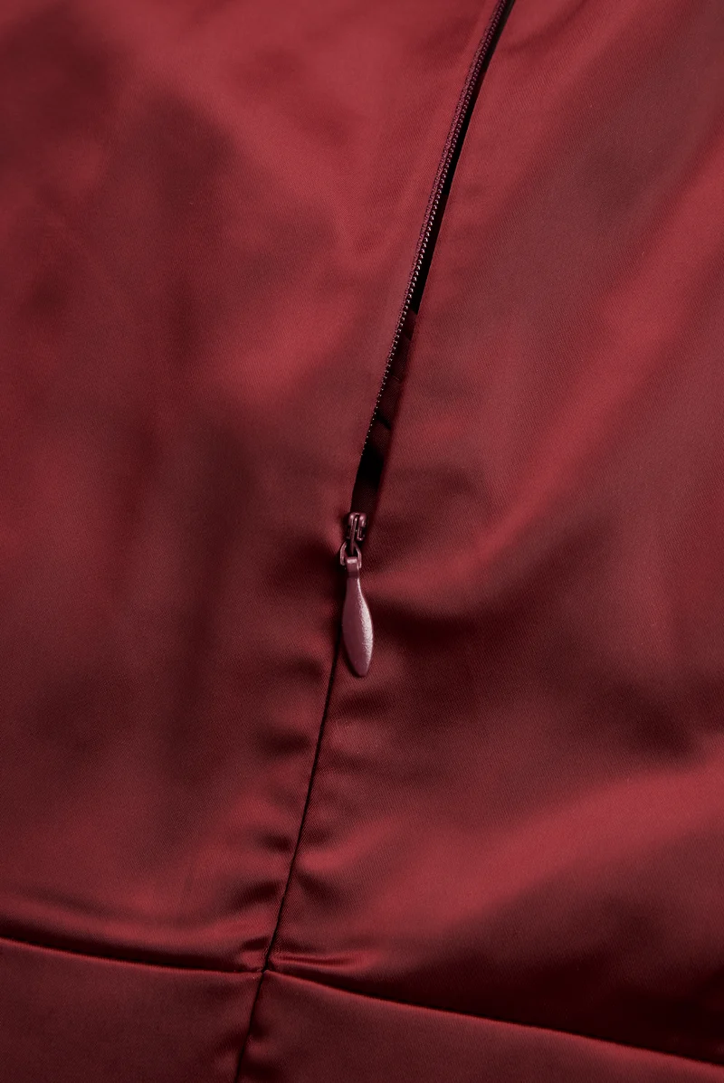 Satin-Midi-Kleid für Damen | A-Linie mit Schalkragen