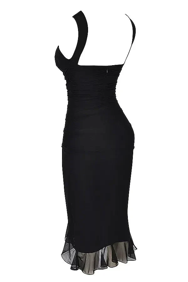 Midi-Kleid für Damen mit Rüschen und figurbetonter Passform | Ärmellos mit Rüschen